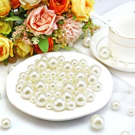 Towenm 2300PCS No Hole Pearl Beads for Vases Filler, Floating Pearls for Centerpieces Vases, Mix Sizes Faux Round Ivory Pearls for Crafting Wedding Party Costums Decoration (4/6/8/10/14/20mm)