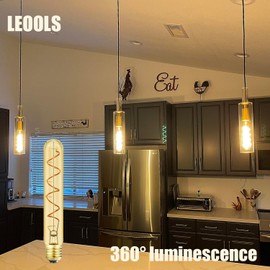 T10 Vintage LED Edison Light Bulbs 60 Watt, 4-Pack Dimmable T30 6W LED 2200K Amber Warm Light Bulbs, E26 Base, 6W LED Equal 60 Watt Incandescent Bulbs,Decorative Antique Spiral LED Long Bulb,7.3inch