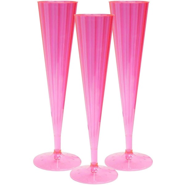 Party Essentials 20Count Hard Plastic Twopiece 5 oz Champagne Flutes, Neon Pink