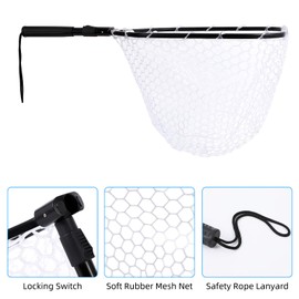 DYTesa Foldable Fly Fishing Net, Trout Fishing Landing Net with Anti-Slip Collapsible Pole Handle, Easy Catch and Release Fishing Net for Salmon, Fly, Kayak, Bass