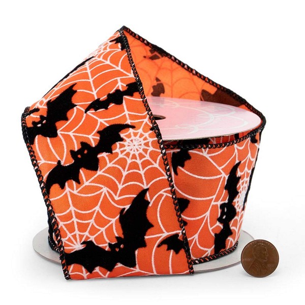 Spider Webs/Bats Halloween Wired Ribbon - 2 1/2 Inches x