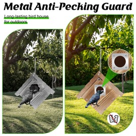 Dreyoo 2 Pack Wren House with Metal Guard, 1-1/8'' Entrance Hole Hanging Wren Bird Houses for Outside for Nesting with Air Vents, Pine Wood for Chickadees, Charcoal