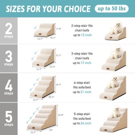 COZY KISS Small Dog Stairs for Couch 15.7" H, Pet Step with Leakproof Cover, High Density Foam Cat Ramp for Bed or Sofa, Lightweigh, Durable, Comfort, 15.7x22.4x15.7 inch, 3 Tiers, Beige