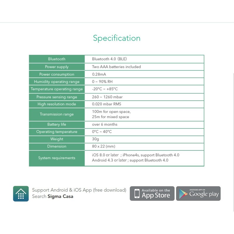 Sigma Casa Weather Sensor, Smart Wetterstation (Luftdruck)