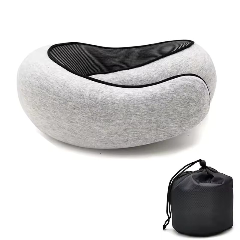 U-Shaped Memory Foam Travel Neck Pillow with Adjustable Velcro and