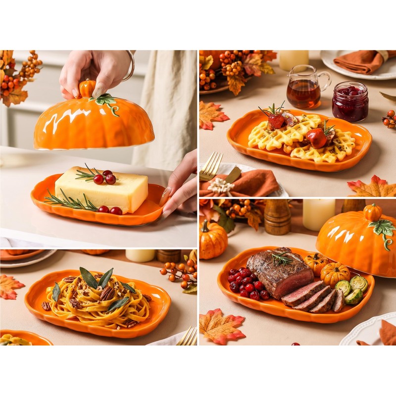 Pumpkin Butter Dish with Lid,Multi-Purpose Pumpkin Shaped Butter Dish &