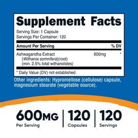 Nutricost Nutricost Ashwagandha Herbal Supplement 600mg, 120 Capsules - Vegetarian, Non-GMO, Gluten Free, Ashwagandha Root