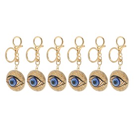 6pcs Eye Keychain Decorative Metal Rhinestone Key Chain Pendant with Carabiner Clip for Car Rearview Mirror Hangbag