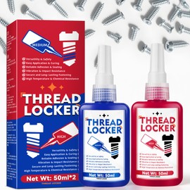 HuakChai Thread Lock Blue and Red, Locktight Threadlocker Medium & High Strength, Lock Tight Thread Lock for Lock & Seal Fasteners, Metals, Nuts and Bolts, Against Losening and Leakage, 50ml x 2