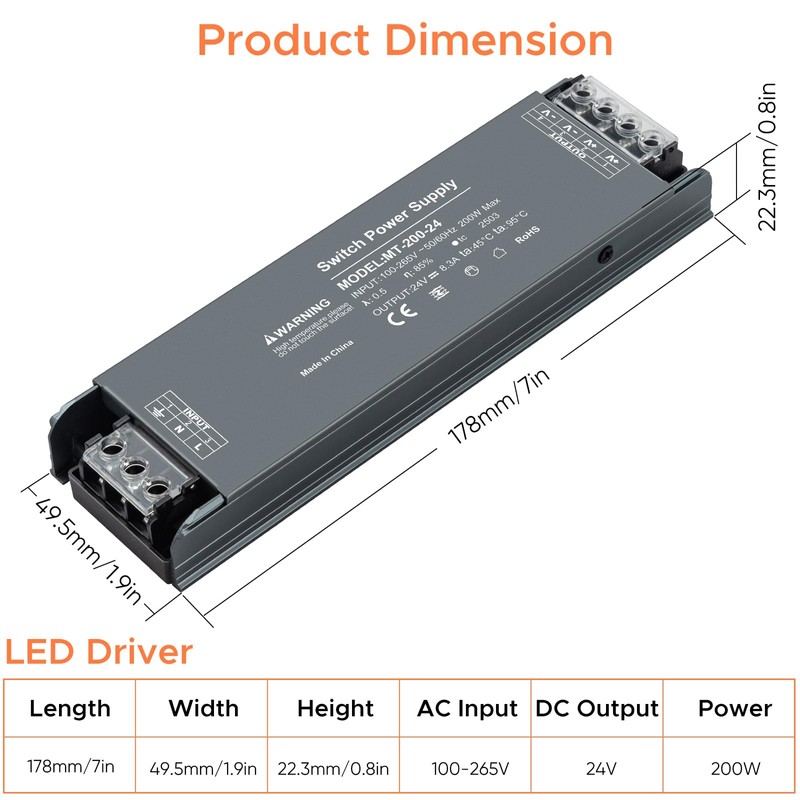 Karyoosi 24V 200W LED Driver, LED Power Supply 8.3A, Transformer