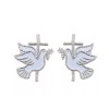 Unbranded #5210 1 Pair Small Silver Dove with Cross Embroidered