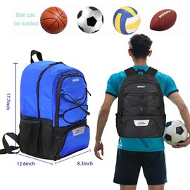 DAFISKY Soccer Backpack,Soccer Bag with Ball Holder, Water resistant Sport Equipment Bags Fit Basketball Volleyball Football - Color: BLACK