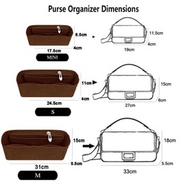 Chispee Purse Organizer Insert Felt Bag Organizer with Zipper for Baguette Small Tote Handbags Insert Organizer for Women Inner Bladder Storage Bag (Medium, Coffee)