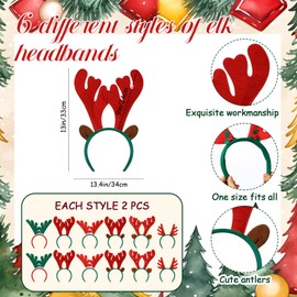Liliful 12 Pcs Christmas Reindeer Antlers Headbands Xmas Headwear Decorations Ornament Hair Hoop Costume for Girls Women Adult Cosplay Holiday Party Favor