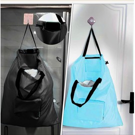 Washable and foldable square storage bag for dirty clothes, travel drawstring laundry bag with handle and mountain buckle (Black, L（63 * 83cm）)