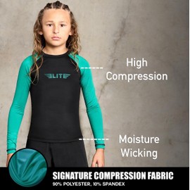 Elite Sports - Protectores de erupción para niños y niñas, compresión de manga completa para niños y jóvenes, Verde, Large