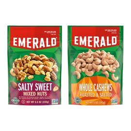 Emerald Nuts Combo Variety Pack Featuring Whole Cashews & Salty Sweet Mixed Nuts | 5 Oz Resealable Bags | Kosher Certified, Non-GMO, Contains No Artificial Preservatives, Flavors or Synthetic Colors