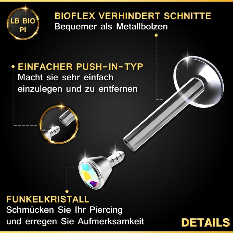 KJM FASHION Bioflex Labret Earrings 1.2 mm 16 g Transparent