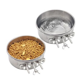 Hamiledyi 2 Pcs Dog Crate Bowl Stainless Steel Puppy Bowls Durable Spill-Proof Pet Water Bowl Hanging Water/Food Metal Bowls for Puppy Medium-Sized Dogs Cats (4.7'' x 2'')