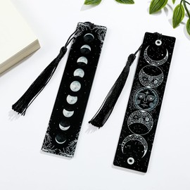 2Pcs Tree of Life, Monty Python, Eclipse, Skull Bookmarks - Tarot Elemental Pattern Acrylic Bookmark Series, Tasseled Fine Reading Markers, Decorations for Bookworms (Evolution of a Lunar Eclipse)