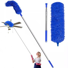 100-inch Extra-Long Microfiber Feather Duster Extendable Duster, Scratch-Resistant Cover, Bendable Washable Head & Long Handle Dusters for Cleaning Ceiling Fan, High Ceiling, Blinds, Furniture & Cars