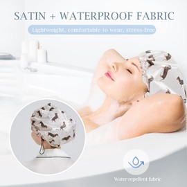 LONGDON HOMEONE Shower Caps for Women,6 PCS Adjustable Drawstring Elastic and Reusable Bath Caps,Double Waterproof Layers Hair Cap,Non-Sensitive Bathing Hat For Men. (wiener dog)