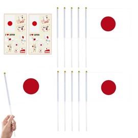 10pcs Small Japanese Flags on Sticks & 2pcs Temporary Tattoos for Games 2025 Party,Mini Japanese Flags on Sticks Hand Held Flags for Sports Events Celebration Japanese Party Decorations