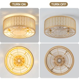 Esiovco Gold Fandelier Ceiling Fan with Light,Boho Chandelier Caged Ceiling Fan with Light,Mid-Century E26 App Remote Low Profile for Bedroom Living Room (Gold-2)