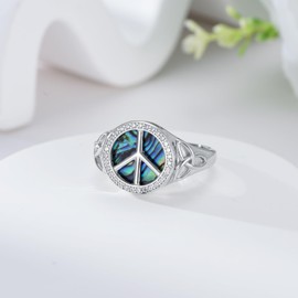 VONALA Celtic Peace Sign Ring for Women 925 Sterling Silver Abalone Anxiety Rings Jewellery for Men Women, Sterling Silver
