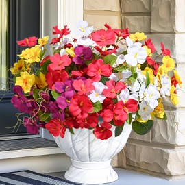 Dolicer 16 Bundles Look Real Artificial Flowers for Outdoors, UV Resistant Outdoor Artificial Flowers, Realistic Fake Outdoor Flowers Silk Faux Flowers for Outdoor Planters Porch Patio Yard Window Box
