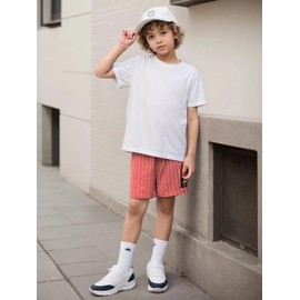 Cadidi Dinos Boys' Girls' Cotton Short Sleeve Shirts Crewneck Solid White 2-Pack T-Shirts Size 5-6 Years