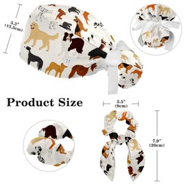 CHENZZZZ Dog Adjustable Women Working Cap with Bow Hair Scrunchy, Bouffant Hat with Buttons