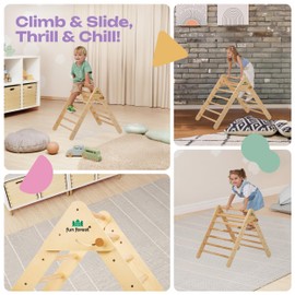 FUN FOREST Pikler Triangle | Real Beech Wood Montessori Ladder | Foldable Montessori Climbing Set for Toddler | Climbing Toys Indoor | Climbing Toys for Toddlers 1-3 Inside (Medium)