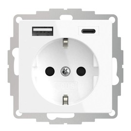 OPUS Protective contact socket with USB A and C and increased touch protection, polar white, silky gloss, compatible with Opus 55