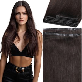 Lacer 16 Inch Double Weft Invisible Pu OVO Hair Extensions Darkest Brown Invisible Genius Weft With Micro Bead One Piece Butterfly Extensions Human Hair For Women Tape Width 31.5" 100G