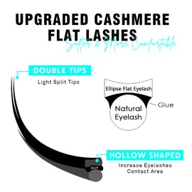 VAVALASH Cashmere Faux Mink Ellipse Flat Lashes 0.15 0.2mm C D Curl 6-17mm Soft Lightweight Classic Lash Extensions Matte Split Tip Natural Eyelash Extensions Professional Salon Use(0.15-D-9mm)