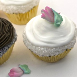 Pink Rosebuds Flower -24 pcs Edible Icing Cupcake Topper by BakersDozenToGo (Choose Styles Below)