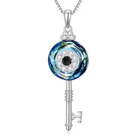 OJK Key Evil Eye Necklace Gifts for Women S925 Sterling Silver Key Pendant Crystal Lucky Protection Jewelry, Birthday Amulet Evil Eye Gifts for Her Girlfriend Wife Mom Grandma