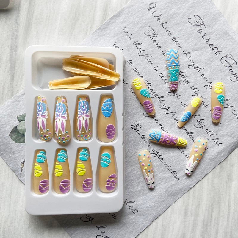 Long Press on Nails Easter Fake Nails Coffin Shape False