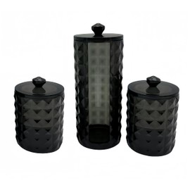 PUTOAHAO Pack of 3 Cotton Pad Dispenser, Cotton Bud Container, Cotton Pads Storage, Cotton Buds Box, Cotton Buds Storage Box, Cotton Bud Holder for Dressing Table, Bathroom, Bedroom (Zsw, Black, C)