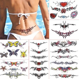 8 Sheets Belly Tattoos Stickers Temporary Fun Waist Cover Scar Female Tattoo Waterproof for Female Women and Girls - Color: Colorful