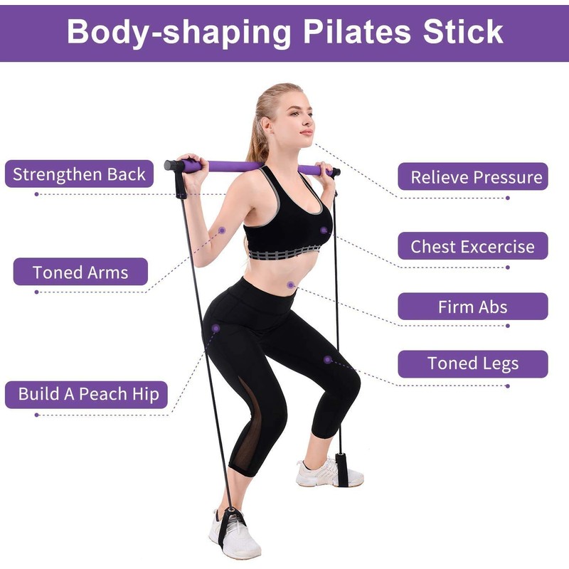 ABsuper Pilates Bar Set, Portable Yoga Exercise Pilate Stick with