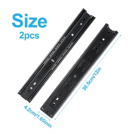 1 Pair Heavy Duty Drawer Runners, Fully Extension Drawer Slides 250 300 350 mm, Draw Runners with Ball Bearing Slides, Black Replacement Drawer Runners, Side Mount (12 inches (300mm))