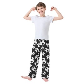 Boys Pajama Pants Traditional Black White Soccer Ball Elastic Waist Lounge Pajama Bottoms with 2 Pockets Sleep Pjs M