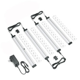 EShine Hand Wave Activated Under Cabinet LED Lighting Kit, Dimmable, 4-Pack 12 in - Touchless Dimming Control, Black Under Counter Lights for Kitchen, Garage, Shelf, Pantry - Cool White (6000K)