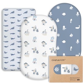 Civarua Kids Stretch Baby Bassinet Sheets - 3 Pack Baby Sheets for Bassinet, Bassinet Mattress Sheets Universal for Hourglass Oval and Rectangle Pad/Mattress, Ocean Sailor, Newborn Infant Unisex