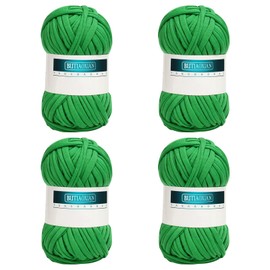 4 Pack 100g Grobes Baumwolle Garn zum Stricken und Häkeln T-Shirt Band Garn Strickgarn Baumwolle Überwurfgarn Weiches Großes Garn Häkelgarn Set für Korb Taschen Decken Hüte Spielzeug Schuhe Grün