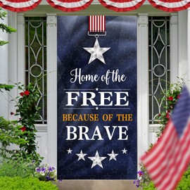 American Flag Patriotic Soldier Porch Sign Banner Front Door Deep Blue Decor Banner for 4th of July Party Independence Day Memorial Day Veterans Day Labor Day Decorations Supplies 35.4x72.8in-BECKTEN