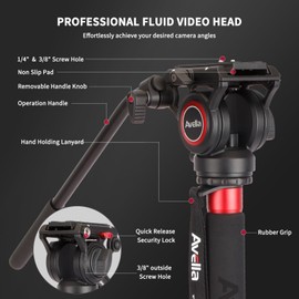 Avella CD324 Carbon Fiber Video Monopod Kit, with Fluid Head and Removable feet, 71 Inch Max Load 13.2 LB for Canon Nikon Sony Olympus Panasonic DSLR Camera