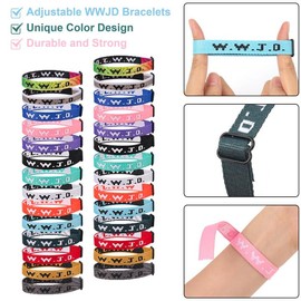 Meajjew 28PCS WWJD Christian Bracelet Pack for Women Men, Christian Jesus Gifts Adjustable Wristbands, WWJD Bracelets Bulk - What Would Jesus Do Bracelet Tawny